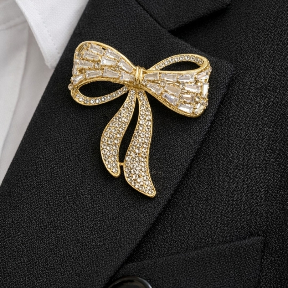 Bowknot Alloy Rhinestone Brooch Pin